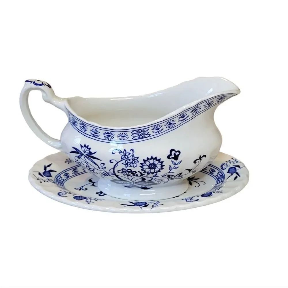 J. & G. Meakin Classic Blue Nordic Ironstone Gravy Boat And Underplate